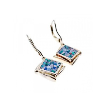 Vintage 925 Sterling Silver Mosaic Opal Earrings