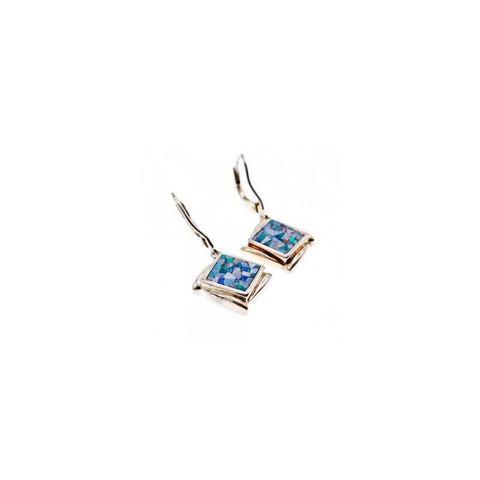 Vintage 925 Sterling Silver Mosaic Opal Earrings