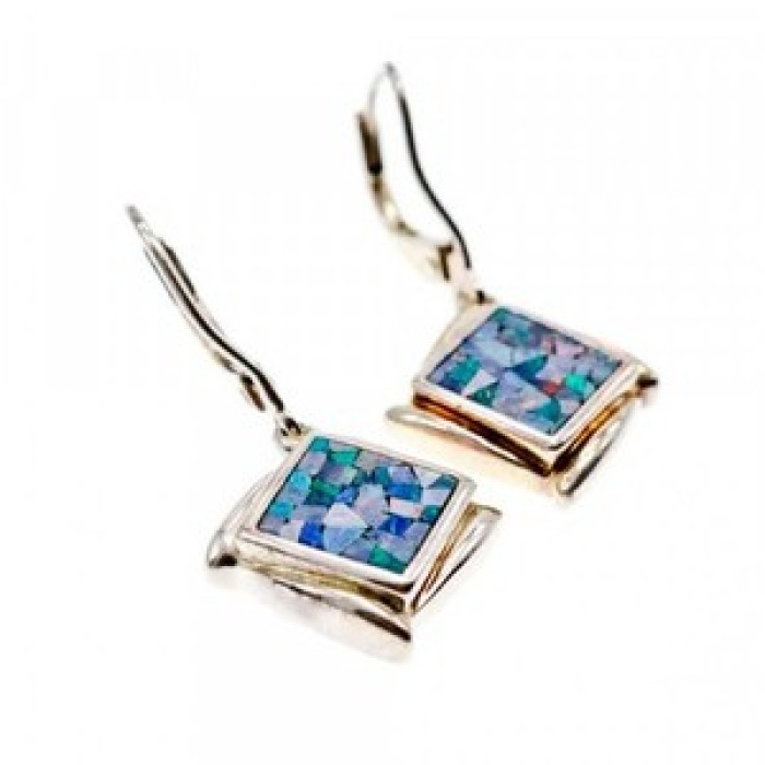 Vintage 925 Sterling Silver Mosaic Opal Earrings