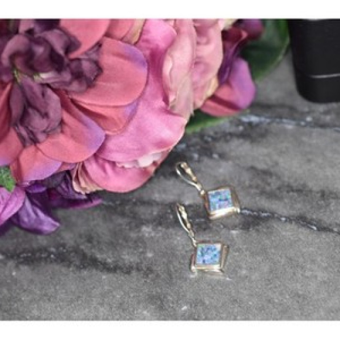 Vintage 925 Sterling Silver Mosaic Opal Earrings