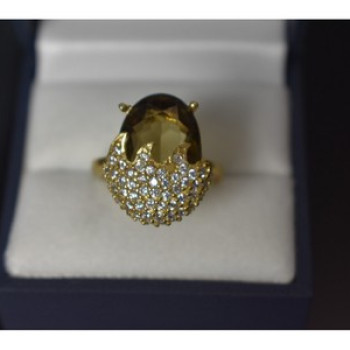 925 Sterling Silver Gold Plated Alpanite & CZ Ring Size 9 Turkey