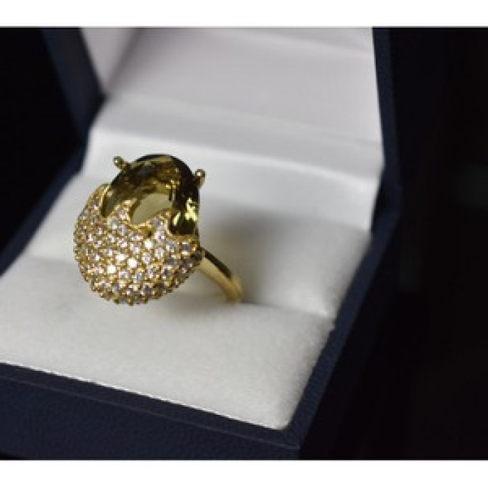 925 Sterling Silver Gold Plated Alpanite & CZ Ring Size 9 Turkey