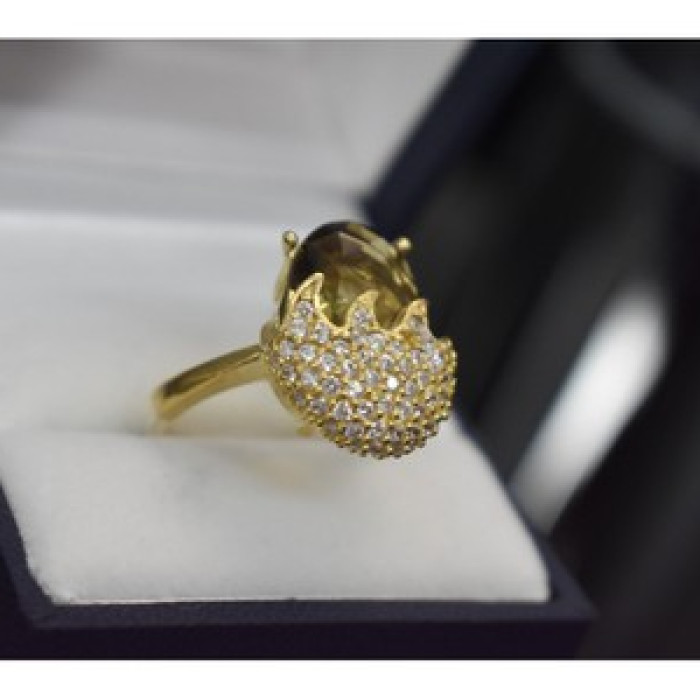 925 Sterling Silver Gold Plated Alpanite & CZ Ring Size 9 Turkey