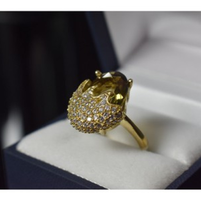 925 Sterling Silver Gold Plated Alpanite & CZ Ring Size 9 Turkey