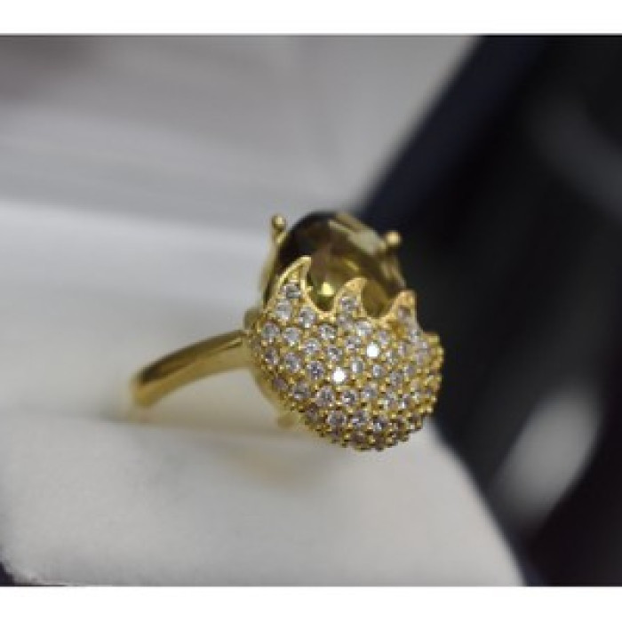 925 Sterling Silver Gold Plated Alpanite & CZ Ring Size 9 Turkey