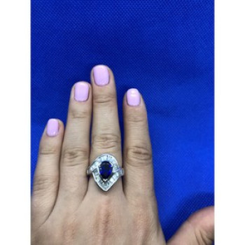 925 Sterling Silver Sapphire & CZ Ring Size 8