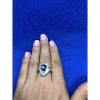 925 Sterling Silver Sapphire & CZ Ring Size 8