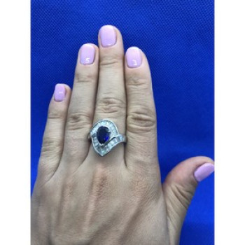 925 Sterling Silver Sapphire & CZ Ring Size 8