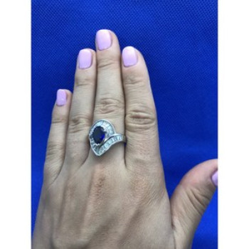 925 Sterling Silver Sapphire & CZ Ring Size 8