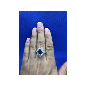 925 Sterling Silver Sapphire & CZ Ring Size 8