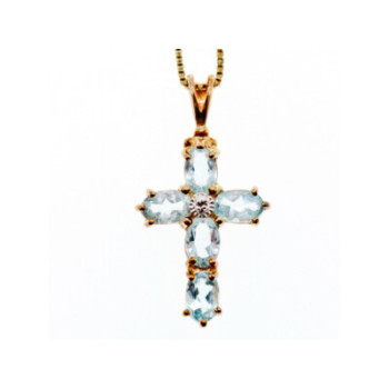 925 Sterling Silver Gold Plated Blue Spinel Chain With Cross