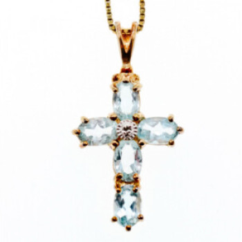 925 Sterling Silver Gold Plated Blue Spinel Chain With Cross
