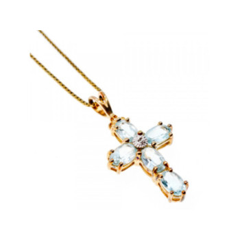 925 Sterling Silver Gold Plated Blue Spinel Chain With Cross