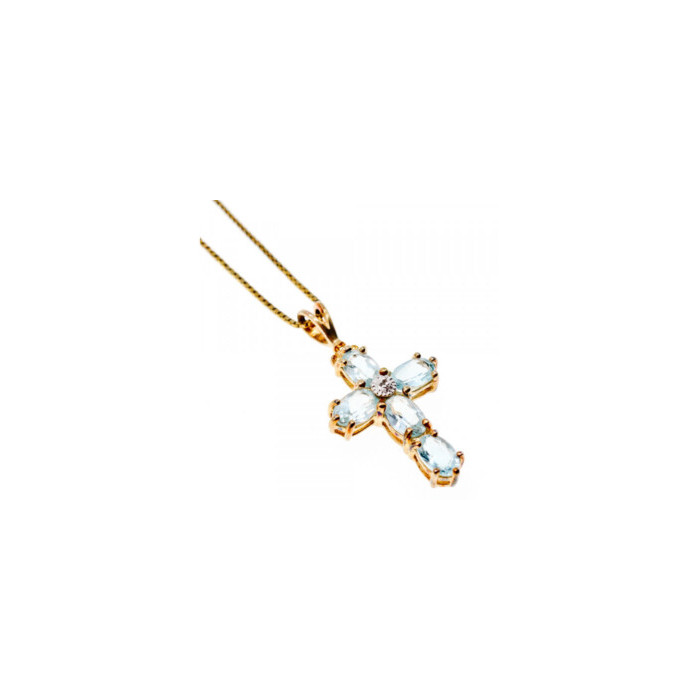 925 Sterling Silver Gold Plated Blue Spinel Chain With Cross