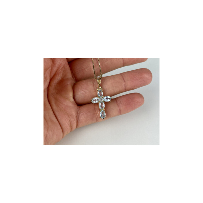 925 Sterling Silver Gold Plated Blue Spinel Chain With Cross