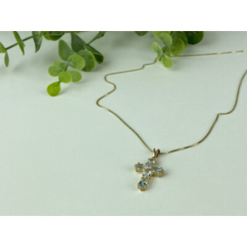 925 Sterling Silver Gold Plated Blue Spinel Chain With Cross