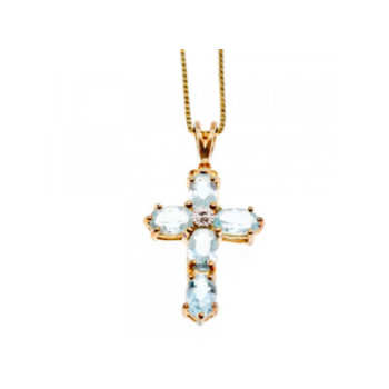 925 Sterling Silver Gold Plated Blue Spinel Chain With Cross