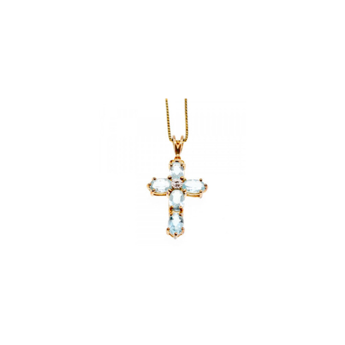 925 Sterling Silver Gold Plated Blue Spinel Chain With Cross