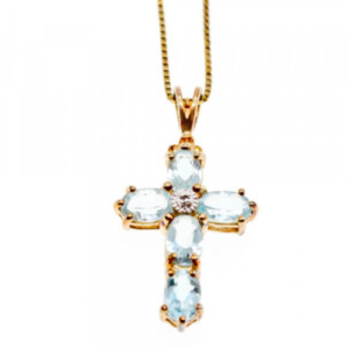 925 Sterling Silver Gold Plated Blue Spinel Chain With Cross