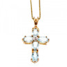 925 Sterling Silver Gold Plated Blue Spinel Chain With Cross