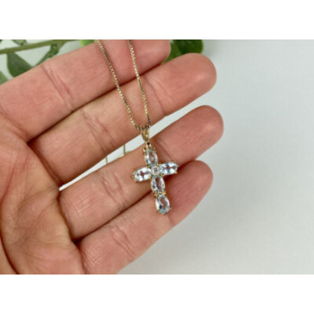 925 Sterling Silver Gold Plated Blue Spinel Chain With Cross