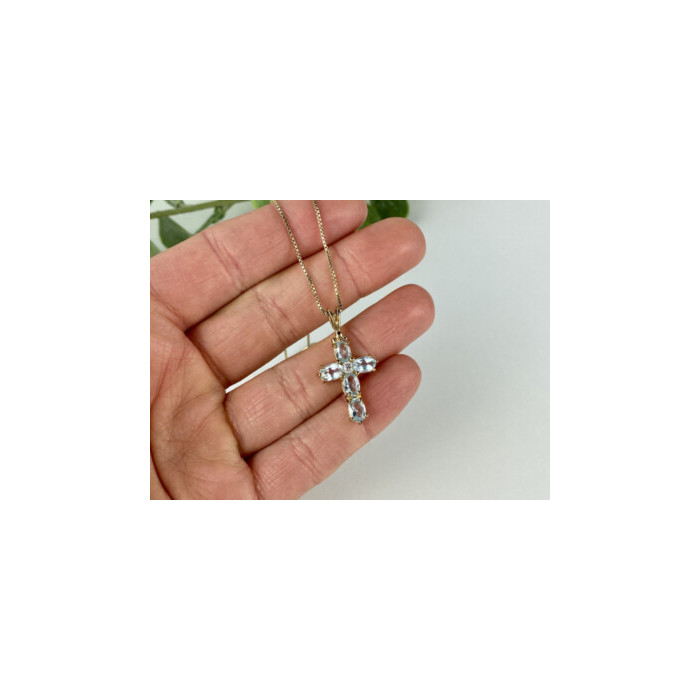 925 Sterling Silver Gold Plated Blue Spinel Chain With Cross