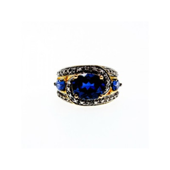 925 Sterling Silver Gold Plated Sapphires Ring Size 5.5