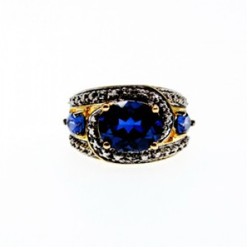 925 Sterling Silver Gold Plated Sapphires Ring Size 5.5