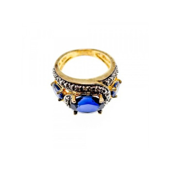 925 Sterling Silver Gold Plated Sapphires Ring Size 5.5