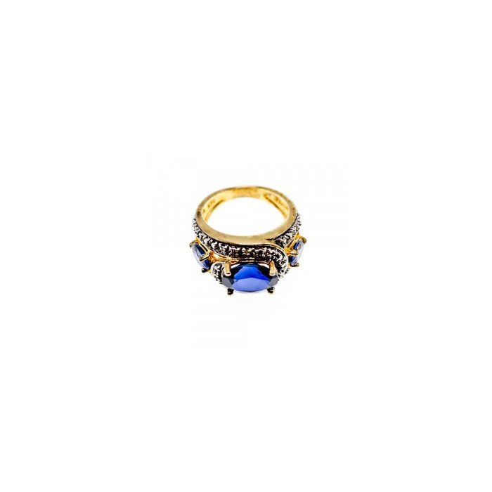 925 Sterling Silver Gold Plated Sapphires Ring Size 5.5