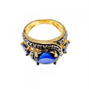 925 Sterling Silver Gold Plated Sapphires Ring Size 5.5