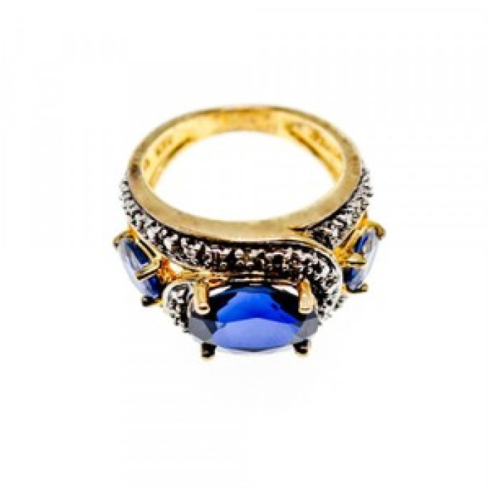 925 Sterling Silver Gold Plated Sapphires Ring Size 5.5