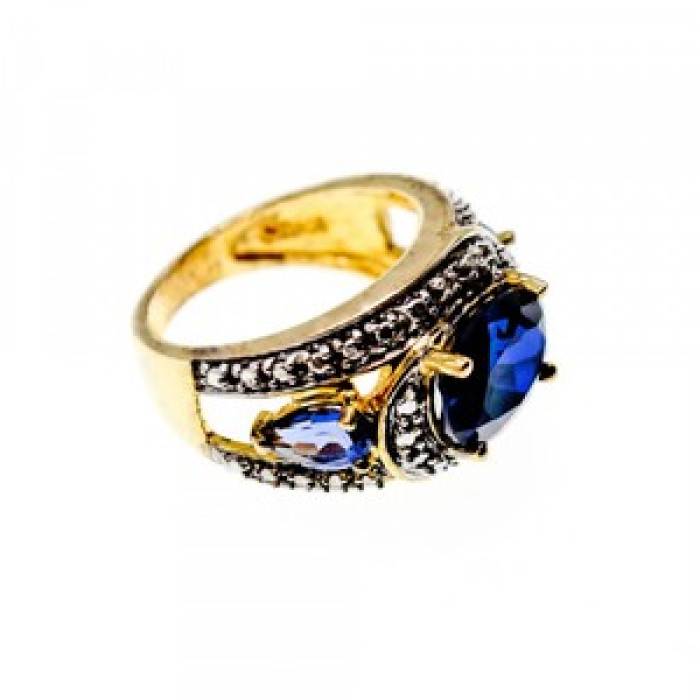 925 Sterling Silver Gold Plated Sapphires Ring Size 5.5