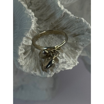 925 Sterling Silver 2 Hearts Charms Ring Size 5