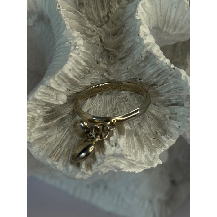 925 Sterling Silver 2 Hearts Charms Ring Size 5