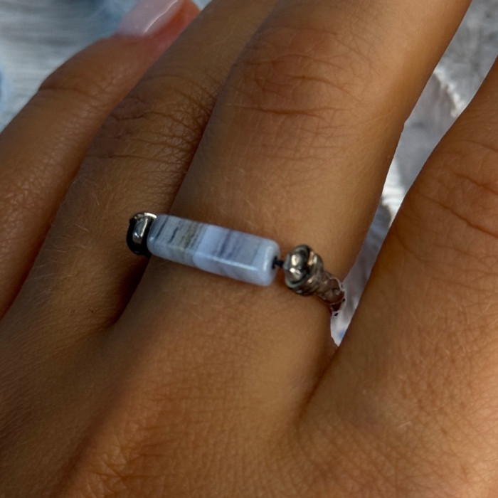 Custom 925 Sterling Silver Agate Ring Size 8