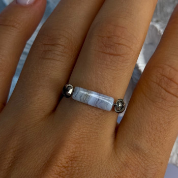 Custom 925 Sterling Silver Agate Ring Size 8