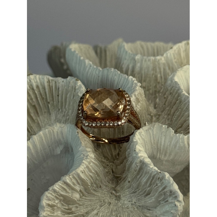 925 Sterling Silver Peach Tourmaline & CZ Ring Size 7