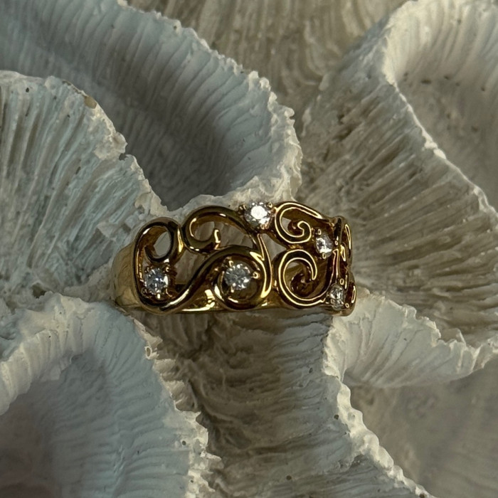 925 Sterling Silver Gold Plated White Topaz Ring Size 8.5