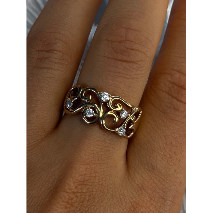 925 Sterling Silver Gold Plated White Topaz Ring Size 8.5