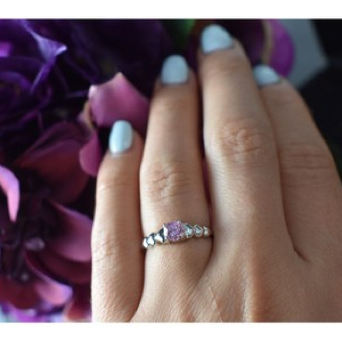925 Sterling Silver Pink CZ Ring Size 6.5