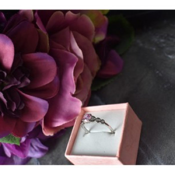 925 Sterling Silver Pink CZ Ring Size 6.5