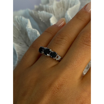 10K White Gold Sapphire & Diamond Ring Size 7.5