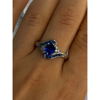925 Sterling Silver Sapphire & Beryl Ring Size 11.5