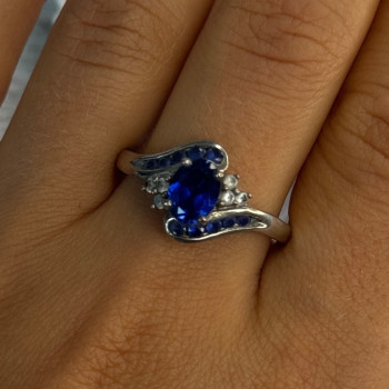 925 Sterling Silver Sapphire & Beryl Ring Size 11.5