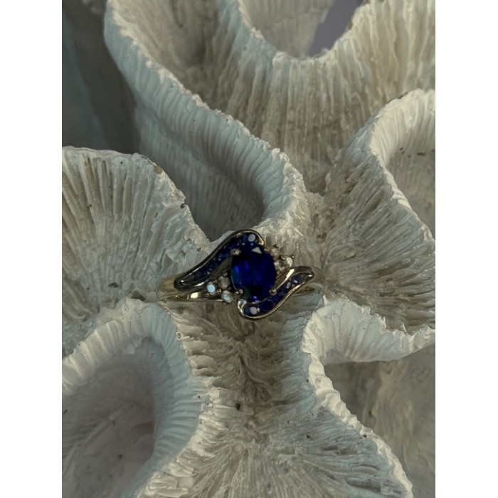 925 Sterling Silver Sapphire & Beryl Ring Size 11.5