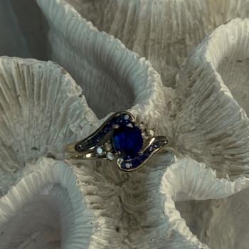 925 Sterling Silver Sapphire & Beryl Ring Size 11.5