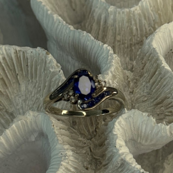 925 Sterling Silver Sapphire & Beryl Ring Size 11.5