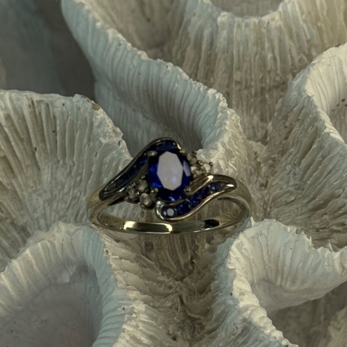 925 Sterling Silver Sapphire & Beryl Ring Size 11.5