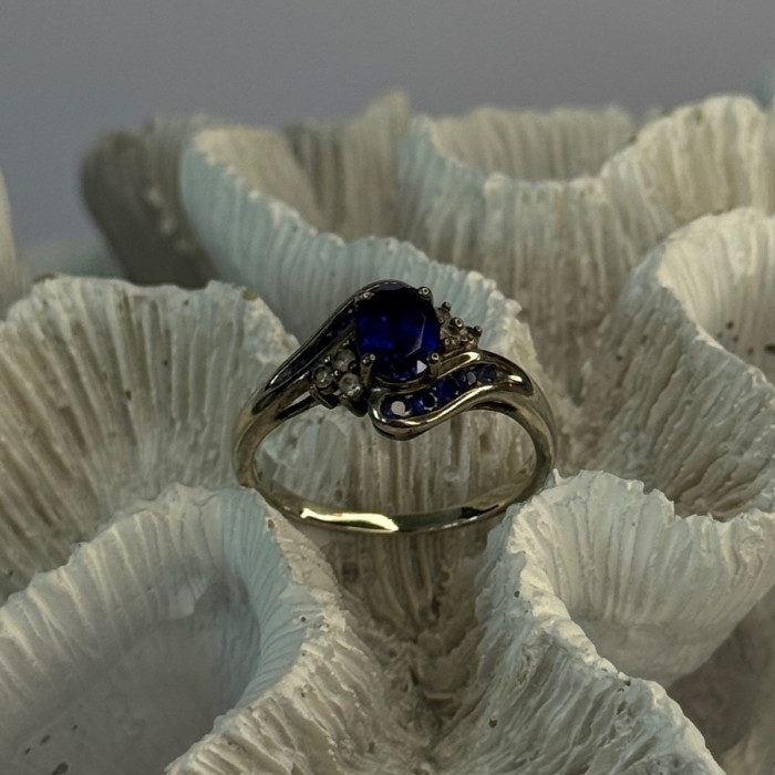 925 Sterling Silver Sapphire & Beryl Ring Size 11.5